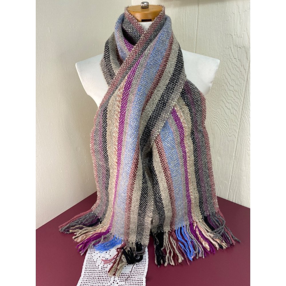 Hand Made Multi-color Wool Knit Scarf 60”